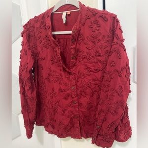 Pilcro Anthropologie Textured half button top